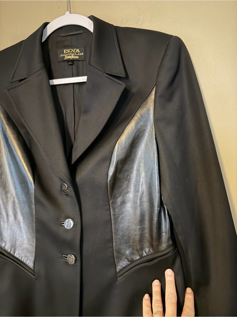 Escada For Neiman Marcus Vintage Wool and Faux Leather Blazer Jacket - Picture 4 of 10